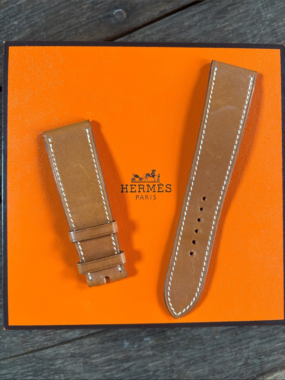 HERMES Custom Brown Leather Watch Strap. Brand New. Never Used.